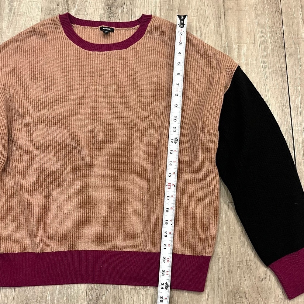 Express Oversized Color Block Sweater Medium Tan Pink Raspberry Black - Picture 7 of 13